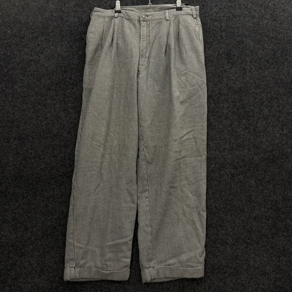Vintage 90s Gap Houndstooth Pleated Pants Mens 32x28 Black White Cotton Cuffed